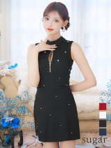 XS-Lサイズあり【ROBE de FLEURS/ローブドフルール】ハイネック/ ジッパー/ ワンカラー/ ノースリーブ/ Aライン/ ミニドレス/ キャバドレス[OF2]