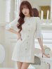 画像2: XSサイズあり【ROBE de FLEURS/ローブドフルール】ラメツイード/ 七分袖/ 袖フリル/ リボン/ フレア/ ミニドレス/ キャバドレス[OF2] (2)