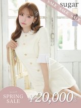 【決算SALE開催中！! 】XSサイズあり【ROBE de FLEURS/ローブドフルール】ラメツイード/ 七分袖/ 袖フリル/ リボン/ フレア/ ミニドレス/ キャバドレス[OF08]