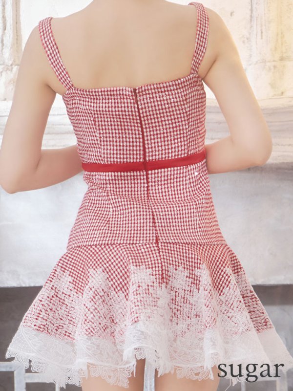 画像11: XSサイズあり【ROBE de FLEURS/ローブドフルール】ツイード/ ギンガムチェック/ フロントジップ/ ノースリーブ/ スパンコール/ フレア/ ミニドレス/ キャバドレス[OF08]