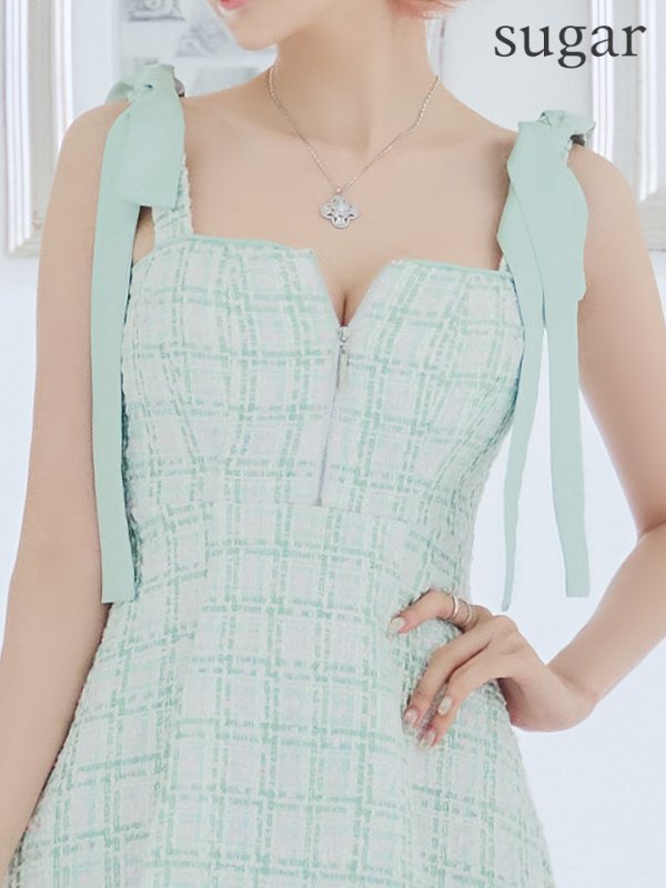 画像31: XSサイズあり【ROBE de FLEURS/ローブドフルール】肩リボン/ パステルチェック/ フロントジップ/ ツイード/ フレア/ ミニドレス/ キャバドレス[OF08]