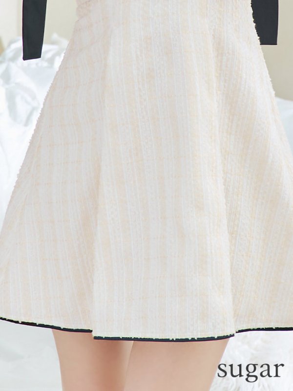 画像11: XSサイズあり【ROBE de FLEURS/ローブドフルール】肩リボン/ パステルチェック/ フロントジップ/ ツイード/ フレア/ ミニドレス/ キャバドレス[OF08]