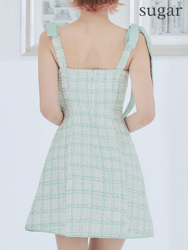 画像30: XSサイズあり【ROBE de FLEURS/ローブドフルール】肩リボン/ パステルチェック/ フロントジップ/ ツイード/ フレア/ ミニドレス/ キャバドレス[OF08]