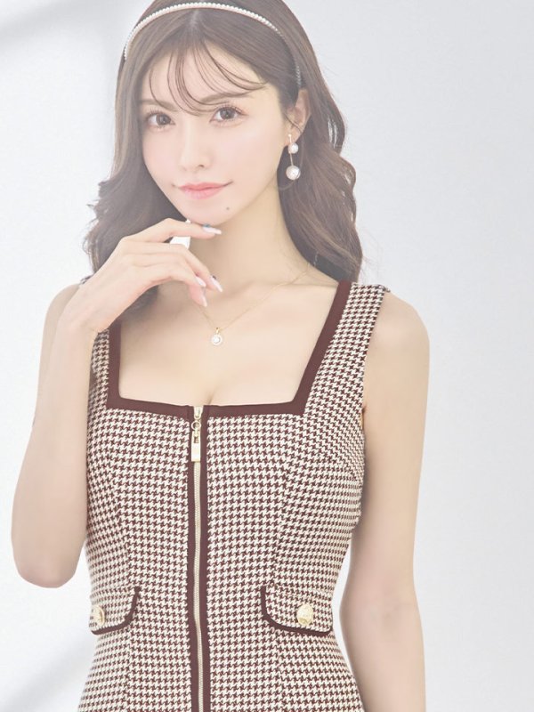 画像5: XSサイズあり【ROBE de FLEURS/ローブドフルール】ツイード/ ジップ/ スクエアカット/ ノースリーブ/ フレア/ 千鳥 /ミニドレス/ キャバドレス[OF08]