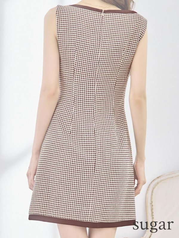 画像11: XSサイズあり【ROBE de FLEURS/ローブドフルール】ツイード/ ジップ/ スクエアカット/ ノースリーブ/ フレア/ 千鳥 /ミニドレス/ キャバドレス[OF08]