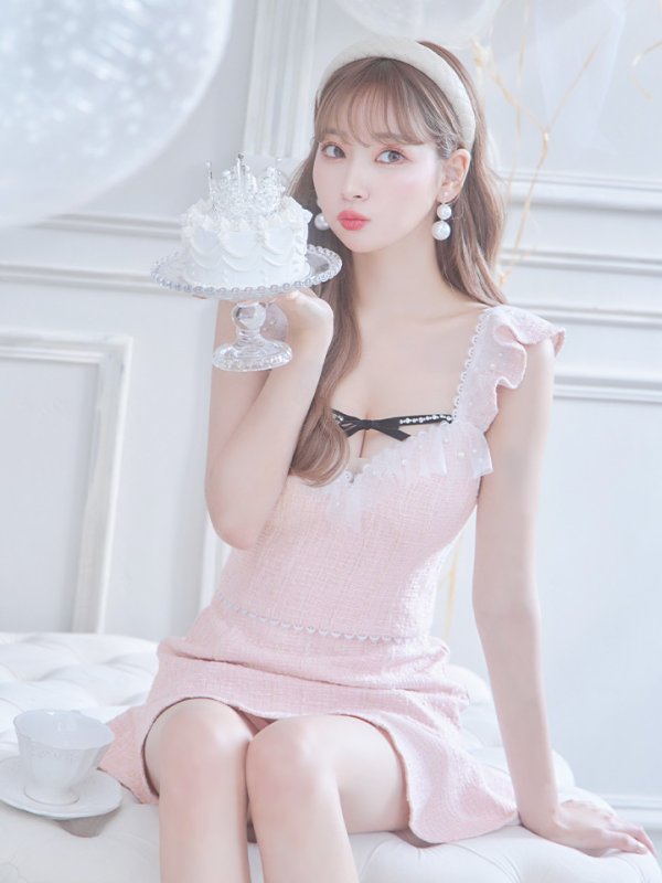 画像11: XS-Lサイズあり【ROBE de FLEURS/ローブドフルール】サマーツイード/ マーメイド/ パールチュール/ セットアップ/ フリルショルダー/ ミニドレス/ キャバドレス[OF08]