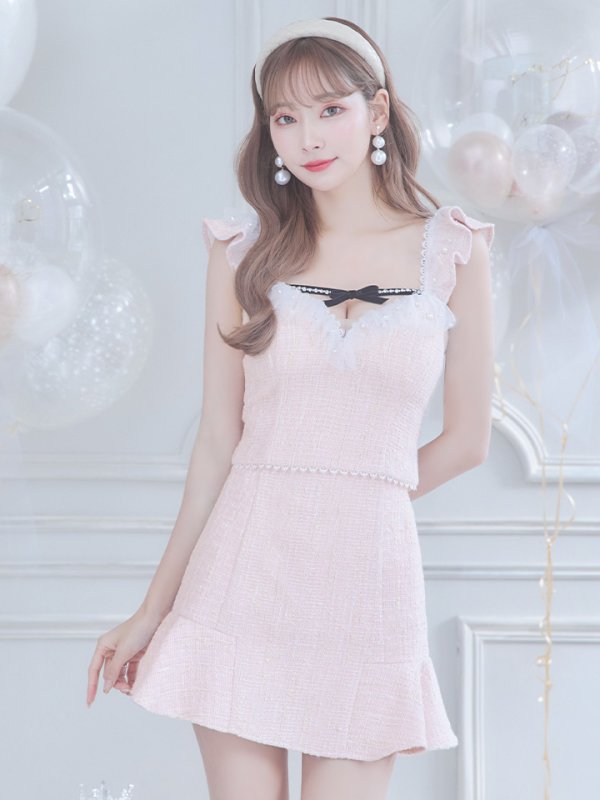 画像12: XS-Lサイズあり【ROBE de FLEURS/ローブドフルール】サマーツイード/ マーメイド/ パールチュール/ セットアップ/ フリルショルダー/ ミニドレス/ キャバドレス[OF08]