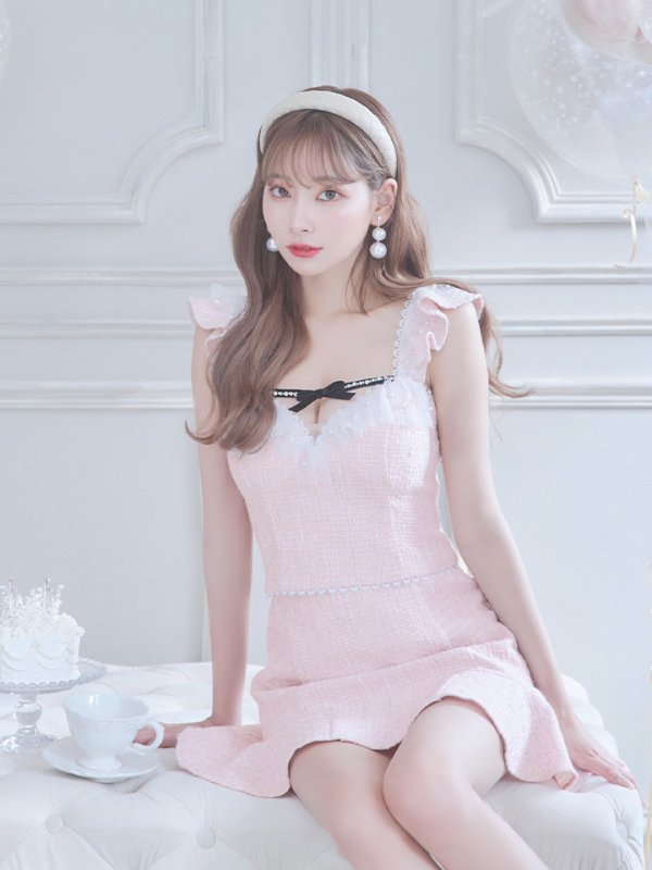 画像13: XS-Lサイズあり【ROBE de FLEURS/ローブドフルール】サマーツイード/ マーメイド/ パールチュール/ セットアップ/ フリルショルダー/ ミニドレス/ キャバドレス[OF08]