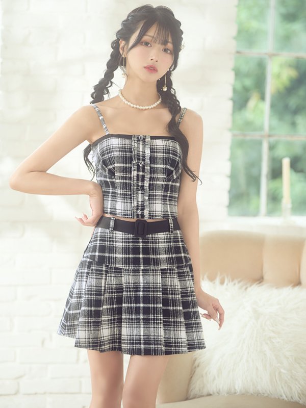 画像4: XSサイズあり【ROBE de FLEURS/ローブドフルール】ラメツイード/ プリーツスカート/ キャミソール/ セットアップ/ フレア/ ミニドレス/ キャバドレス[OF08]