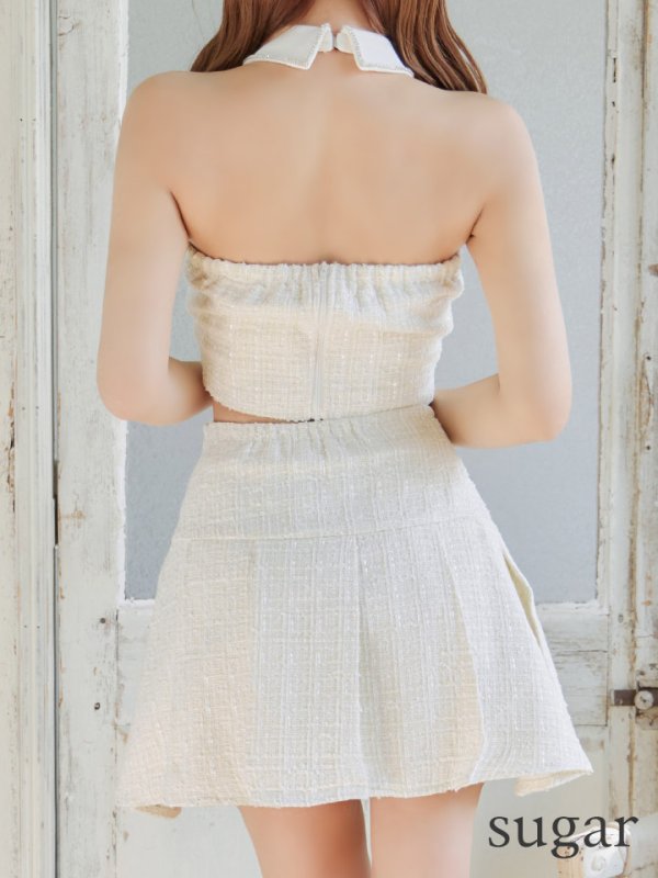 画像32: XSサイズあり【ROBE de FLEURS/ローブドフルール】ツイード/ ジップ/ 襟付き/ ホルター/ プリーツ/ フレア/ セットアップ/ ミニドレス/ キャバドレス[OF08]