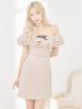 画像3: XSサイズあり【ROBE de FLEURS/ローブドフルール】フリルオフショルダー/ ツイード/ 千鳥柄/ リボンモチーフ/ Aライン/ ミニドレス/ キャバドレス[OF2]