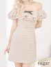 画像8: XSサイズあり【ROBE de FLEURS/ローブドフルール】フリルオフショルダー/ ツイード/ 千鳥柄/ リボンモチーフ/ Aライン/ ミニドレス/ キャバドレス[OF2]