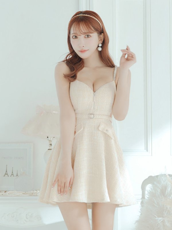 画像7: XSサイズあり【ROBE de FLEURS/ローブドフルール】サイドシアー/ フロントジップ/ ビジュー/ フレア/ ミニドレス/ キャバドレス[OF08]