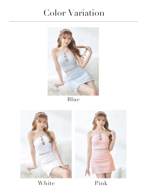 画像24: XSサイズあり【ROBE de FLEURS/ローブドフルール】フロントホール/ トリプルリボン/ ホルターネック/ ラメ/ セットアップ/ ミニドレス/ キャバドレス[OF08]