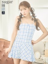 XSサイズあり【ROBE de FLEURS/ローブドフルール】ツイード/ チェック/ キャミソール/ ワンピース/ フレア/ ミニドレス/ キャバドレス[OF2]