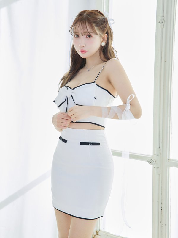 画像6: XSサイズあり【ROBE de FLEURS/ローブドフルール】ビッグリボン/ バイカラー/ キャミソール/ タイト/ セットアップ/ ミニドレス/ キャバドレス[OF08]