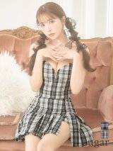 XSサイズあり【ROBE de FLEURS/ローブドフルール】セットアップ/ ツイード/ チェック/ キャミソール/ フロントジップ/ フレア/ ミニドレス/ キャバドレス[OF2]