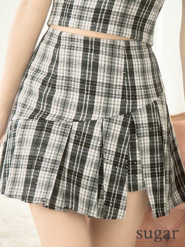 画像11: XSサイズあり【ROBE de FLEURS/ローブドフルール】セットアップ/ ツイード/ チェック/ キャミソール/ フロントジップ/ フレア/ ミニドレス/ キャバドレス[OF08]