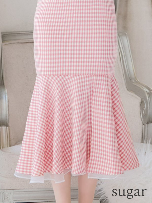 画像11: 【ROBE de FLEURS/ローブドフルール】ショルダーリボン/ ギンガムチェック/ マーメイド/ ミディアムドレス/ キャバドレス[OF08]