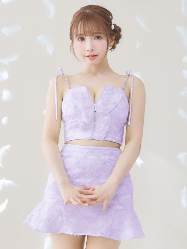 画像21: XSサイズあり【ROBE de FLEURS/ローブドフルール】フラワーチュール/ バストフリル/ セットアップ/ フレア/ ミニドレス/ キャバドレス[OF08]