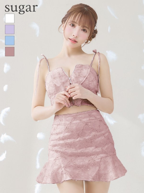 画像1: XSサイズあり【ROBE de FLEURS/ローブドフルール】フラワーチュール/ バストフリル/ セットアップ/ フレア/ ミニドレス/ キャバドレス[OF2]