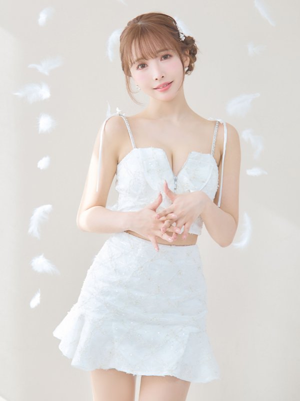 画像4: XSサイズあり【ROBE de FLEURS/ローブドフルール】フラワーチュール/ バストフリル/ セットアップ/ フレア/ ミニドレス/ キャバドレス[OF08]