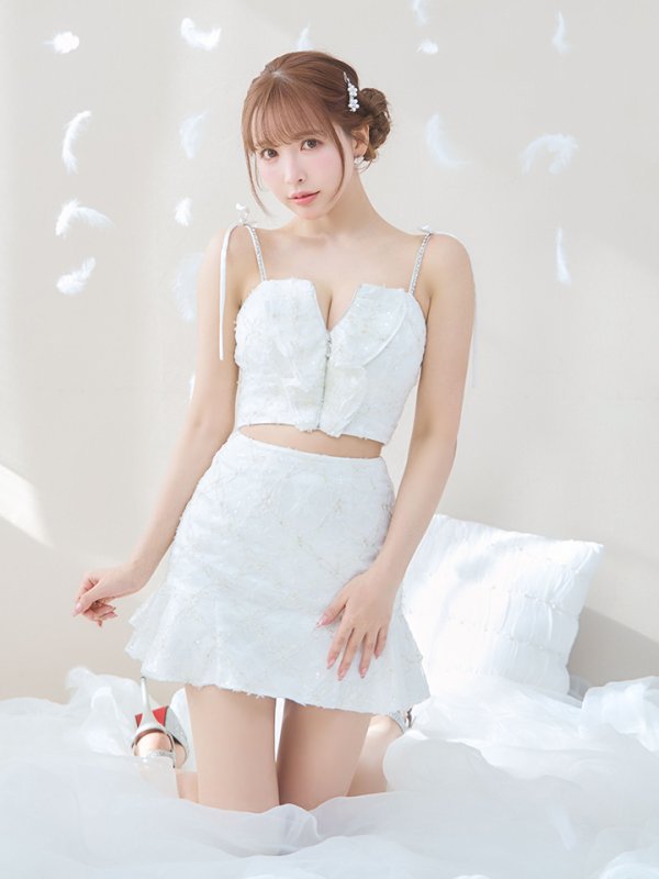 画像5: XSサイズあり【ROBE de FLEURS/ローブドフルール】フラワーチュール/ バストフリル/ セットアップ/ フレア/ ミニドレス/ キャバドレス[OF08]