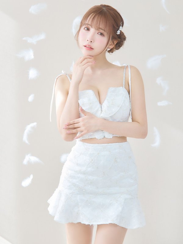 画像6: XSサイズあり【ROBE de FLEURS/ローブドフルール】フラワーチュール/ バストフリル/ セットアップ/ フレア/ ミニドレス/ キャバドレス[OF08]