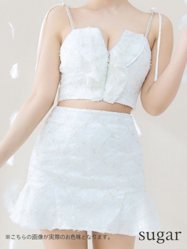 画像8: XSサイズあり【ROBE de FLEURS/ローブドフルール】フラワーチュール/ バストフリル/ セットアップ/ フレア/ ミニドレス/ キャバドレス[OF08]