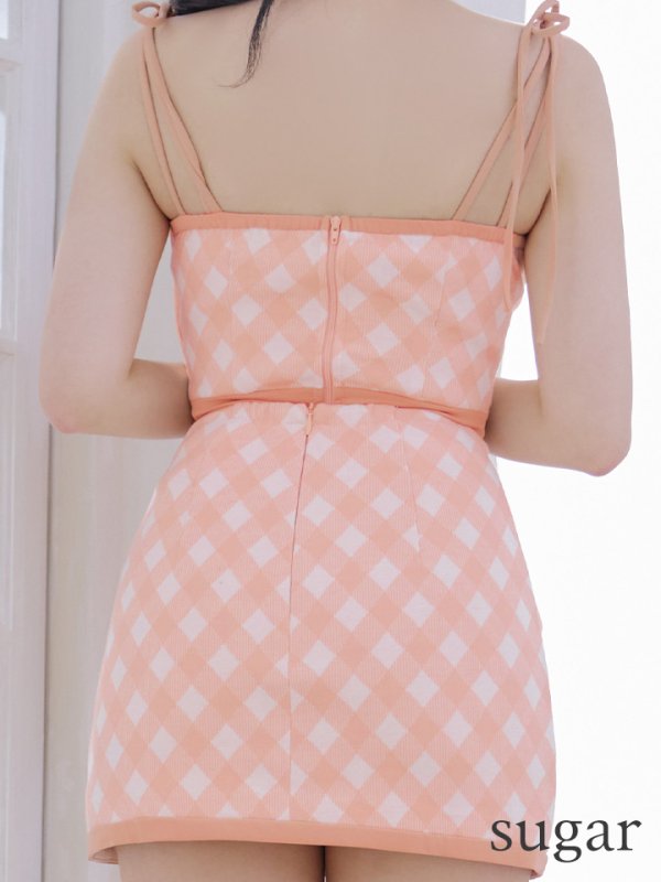 画像9: XSサイズあり【ROBE de FLEURS/ローブドフルール】バストジッパー/ ショルダーリボン/ チェック/ セットアップ/ ストレッチ/ ミニドレス/ キャバドレス[OF08]
