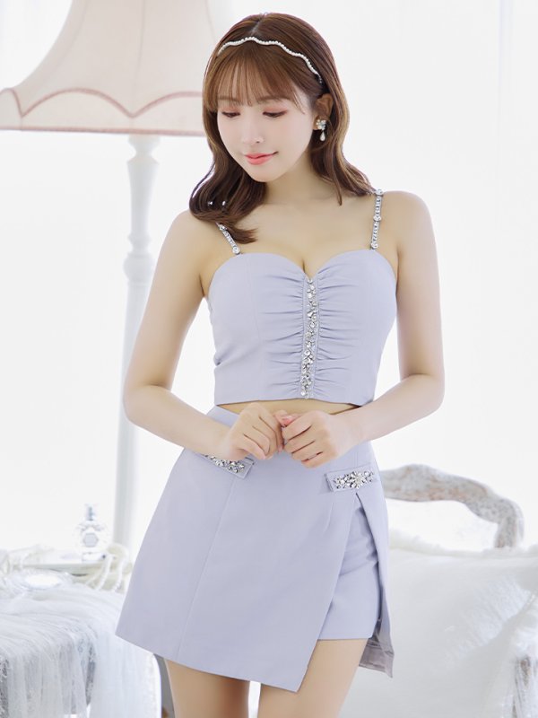 画像10: XSサイズあり【ROBE de FLEURS/ローブドフルール】バストビジュー/ ギャザー/ リッチ/ セットアップ/ ミニドレス/ キャバドレス[OF08]