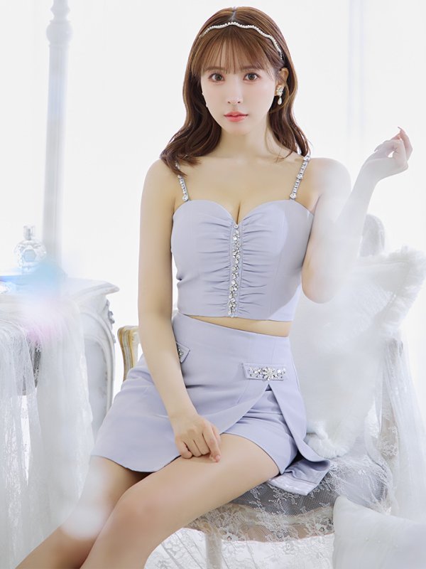 画像12: XSサイズあり【ROBE de FLEURS/ローブドフルール】バストビジュー/ ギャザー/ リッチ/ セットアップ/ ミニドレス/ キャバドレス[OF08]