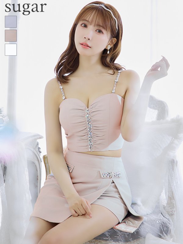画像1: XSサイズあり【ROBE de FLEURS/ローブドフルール】バストビジュー/ ギャザー/ リッチ/ セットアップ/ ミニドレス/ キャバドレス[OF2]