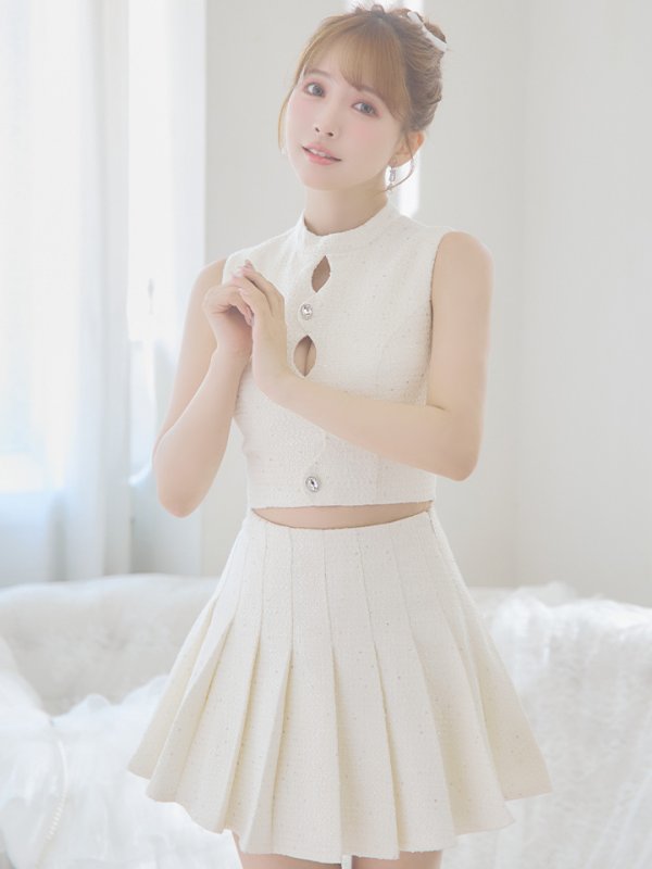 画像5: XSサイズあり【ROBE de FLEURS/ローブドフルール】ラメツイード/ ビジュー/ ボタン/ セットアップ/ ノースリーブ/ フレア/ ミニドレス/ キャバドレス[OF08]