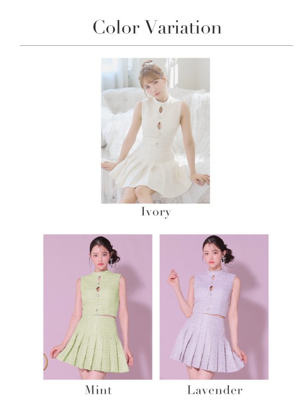 画像27: XSサイズあり【ROBE de FLEURS/ローブドフルール】ラメツイード/ ビジュー/ ボタン/ セットアップ/ ノースリーブ/ フレア/ ミニドレス/ キャバドレス[OF08]