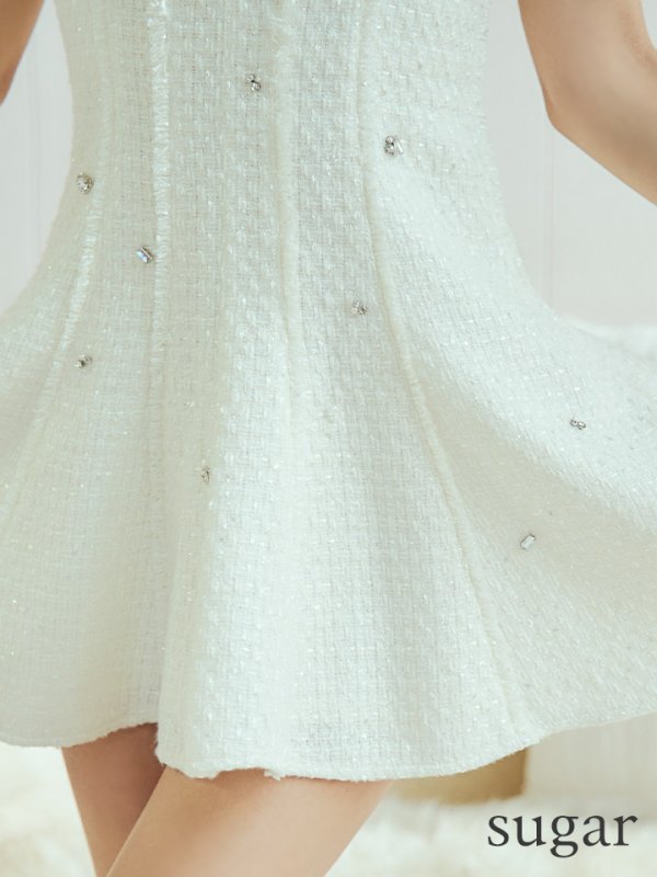 画像10: XSサイズあり【ROBE de FLEURS/ローブドフルール】シンプル/  ツイード/ バストジッパー/ フレア/ ミニドレス/ キャバドレス[OF08]