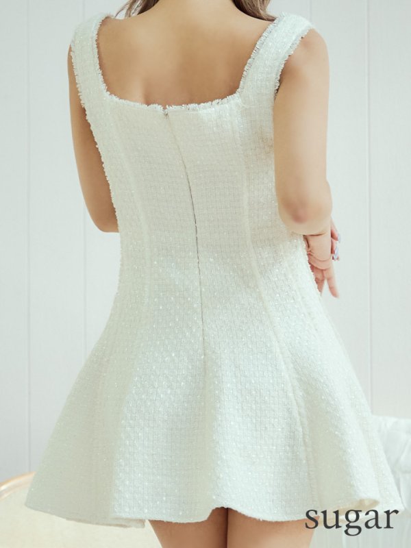 画像9: XSサイズあり【ROBE de FLEURS/ローブドフルール】シンプル/  ツイード/ バストジッパー/ フレア/ ミニドレス/ キャバドレス[OF08]