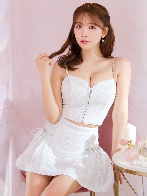 画像15: XSサイズあり【ROBE de FLEURS/ローブドフルール】バストジップ/ サイドリボン/ スパークル/ フレア/ ミニドレス/ キャバドレス[OF08]