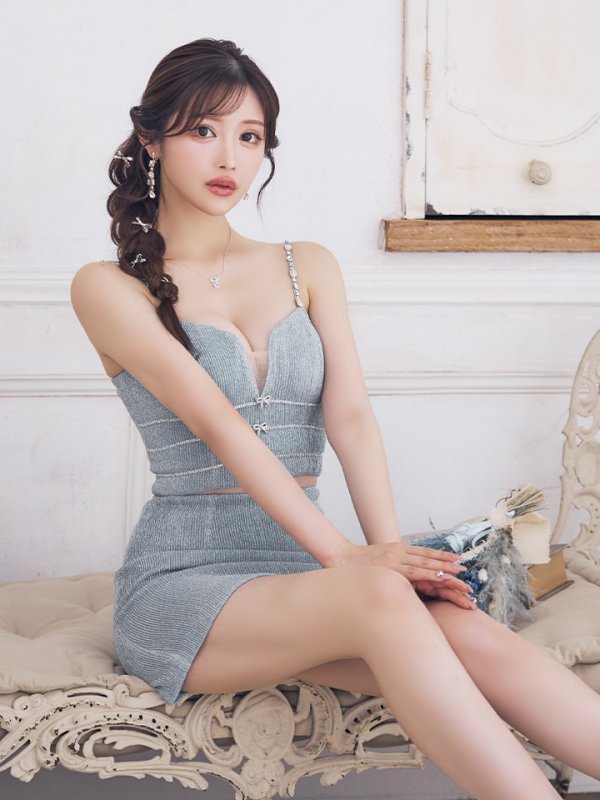 画像5: XSサイズあり【ROBE de FLEURS/ローブドフルール】スパークルラメニット/ ミニリボン/ タイト/ ミニドレス/ キャバドレス[OF08]