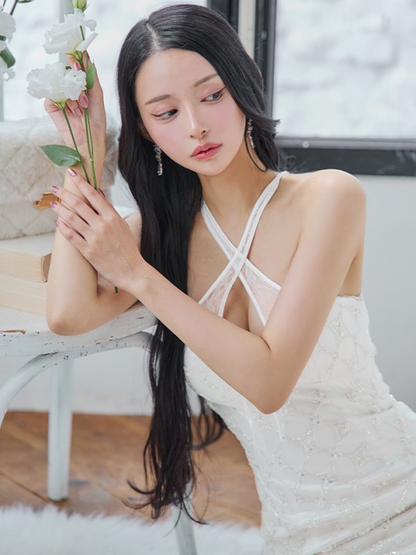 画像3: XSサイズあり【ROBE de FLEURS/ローブドフルール】サテンチュールリボン/ クロスネック/ タイト/ ミニドレス/ キャバドレス[OF08]