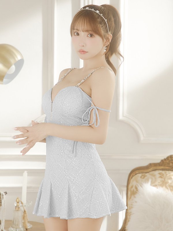 画像30: XSサイズあり【ROBE de FLEURS/ローブドフルール】リボン/ ラメニット/ バストジッパー/ フレア/ ドリーミー/ ミニドレス/ キャバドレス[OF08]