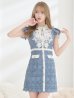 画像5: XSサイズあり【ROBE de FLEURS/ローブドフルール】襟付きリボン/ フラワーレース/ タイト/ ショートスリーブ/ ミニドレス/ キャバドレス[OF2]