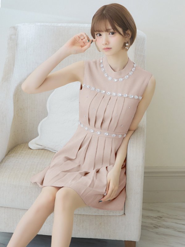 画像2: XSサイズあり【ROBE de FLEURS/ローブドフルール】スプリングツイード/ ビジュー/ ノースリーブ/ フレア/ ミニドレス/ キャバドレス[OF2]【一部予約商品/7月下旬発送予定】