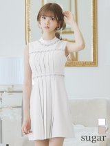 XSサイズあり【ROBE de FLEURS/ローブドフルール】スプリングツイード/ ビジュー/ ノースリーブ/ フレア/ ミニドレス/ キャバドレス[OF2]【一部予約商品/7月下旬発送予定】