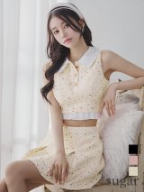 XSサイズあり【ROBE de FLEURS/ローブドフルール】襟つき/ スパンコール/ ツイード/ ノースリーブ/ セットアップ/ フレア/ ミニドレス/ キャバドレス[OF08]