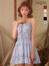 【即日発送】【ROBE de FLEURS/ローブドフルール】シャーリング/ サテン/ ウエストスリット/ フレア/ ミニドレス/ キャバドレス[OF08]