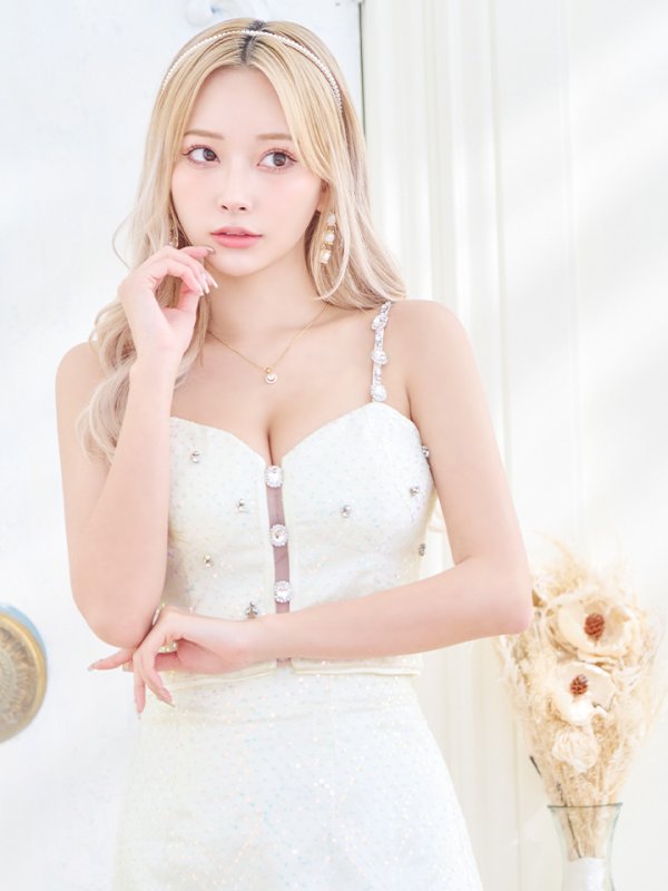 画像6: XSサイズあり【ROBE de FLEURS/ローブドフルール】スパンコール/ ドットチュール/ キャミソール/ ビジュー/ フレア/ セットアップ/ ミニドレス/ キャバドレス[OF08]