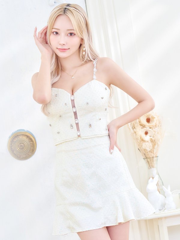 画像9: XSサイズあり【ROBE de FLEURS/ローブドフルール】スパンコール/ ドットチュール/ キャミソール/ ビジュー/ フレア/ セットアップ/ ミニドレス/ キャバドレス[OF08]