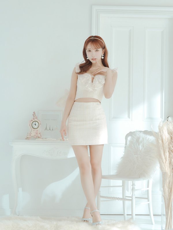 画像3: XSサイズあり【ROBE de FLEURS/ローブドフルール】セットアップ/ラメツイード/ スパンコール/ フリル/ タイト/ ミニドレス/ キャバドレス[OF08]