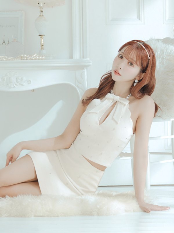 画像12: XSサイズあり【ROBE de FLEURS/ローブドフルール】セットアップ/ ホルターネック/ ビジュー/ バストカット/ リボン/ タイト/ ミニドレス/ キャバドレス[OF08]